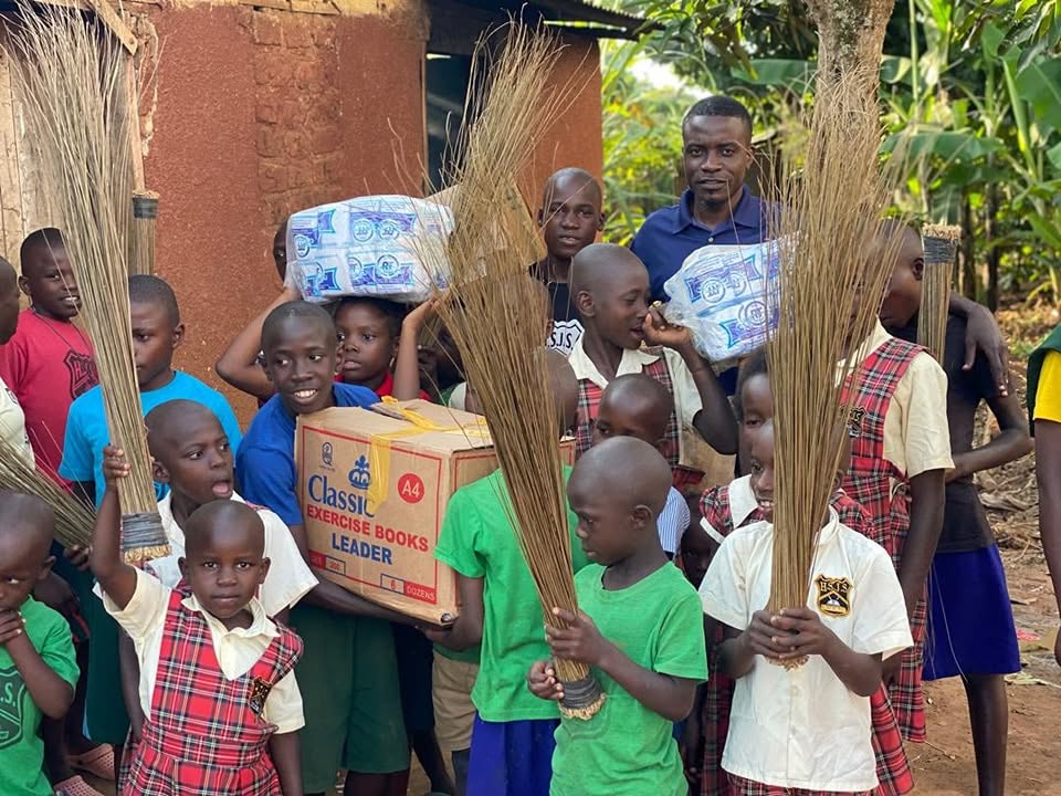 Children with supplies