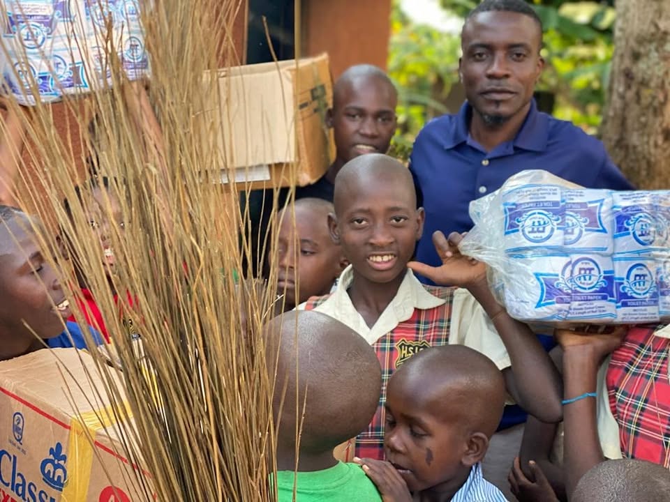 Children receiving donated supplies